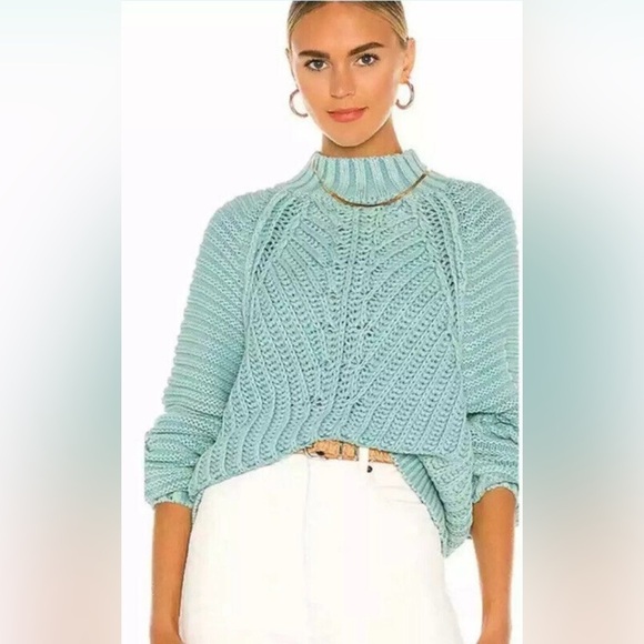 Free People WOMENS CHUNKY KNIT OVERSIZED SWEATER OCEAN PEARL - Picture 3 of 8